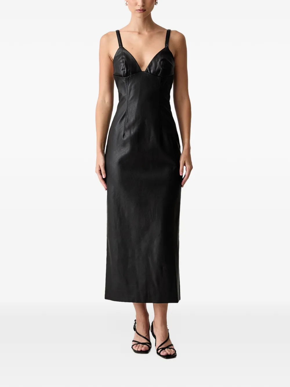 Bardot Estine faux-leather V-neck midi dress - Black