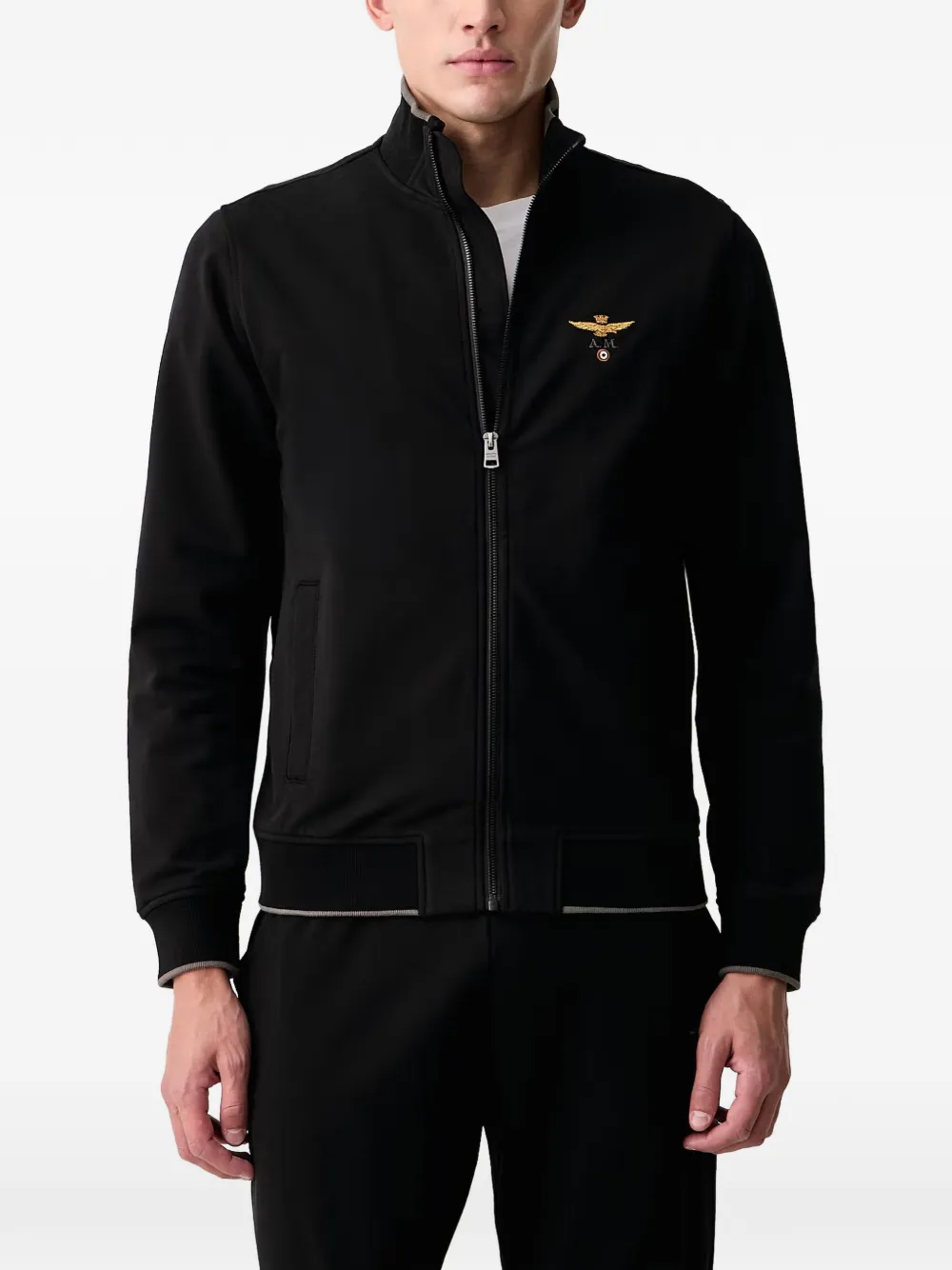 Aeronautica Militare embroidered zip-up sweater Zwart