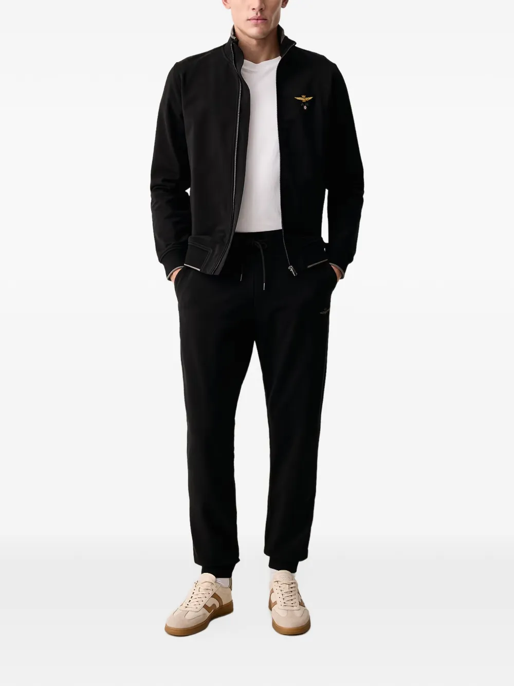 Aeronautica Militare embroidered zip-up sweater Zwart