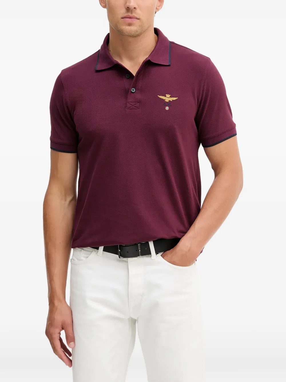 Aeronautica Militare logo-embroidered piqué polo shirt - Rosso