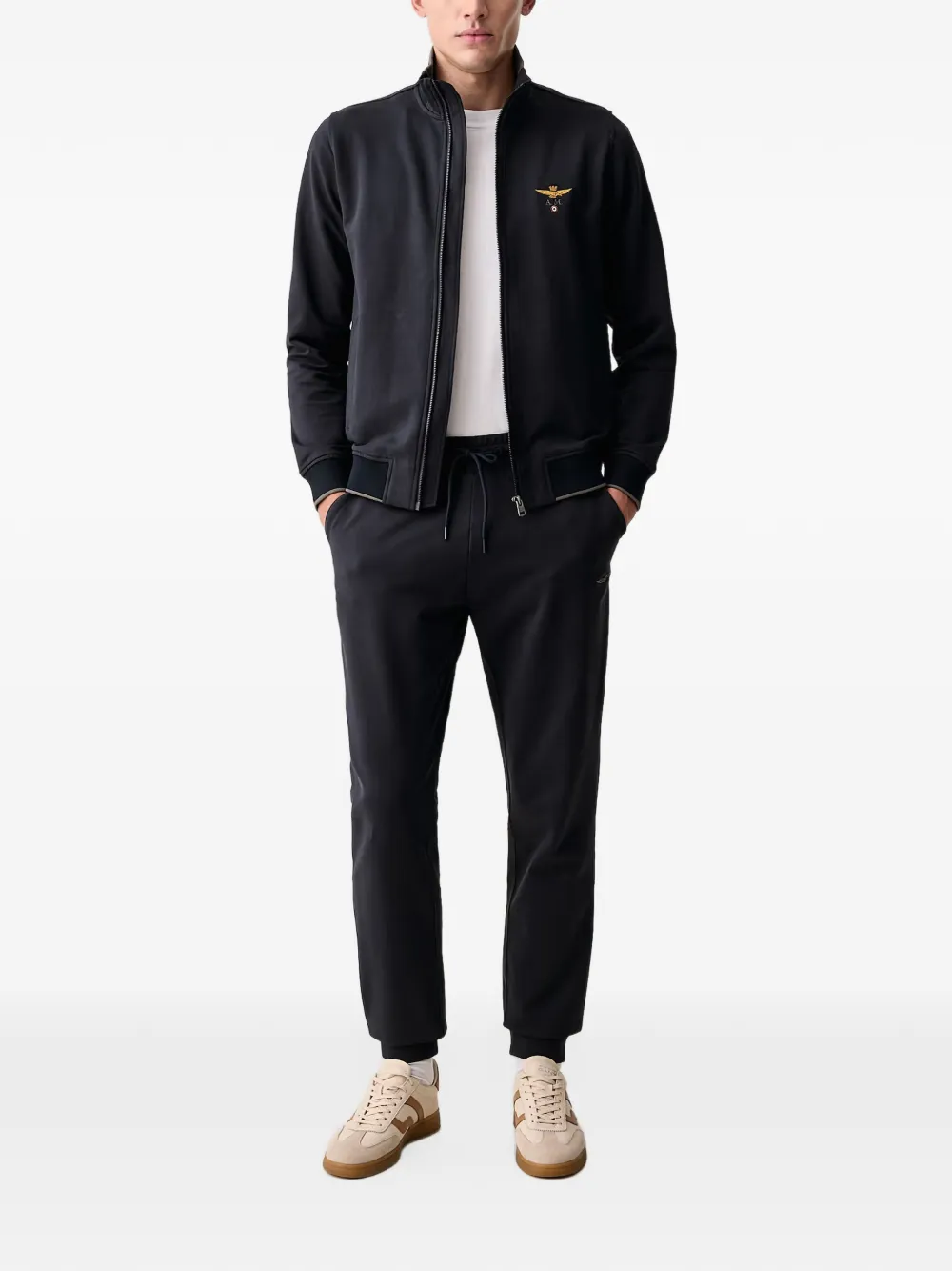 Aeronautica Militare logo-embroidered zip-up sweatshirt Zwart