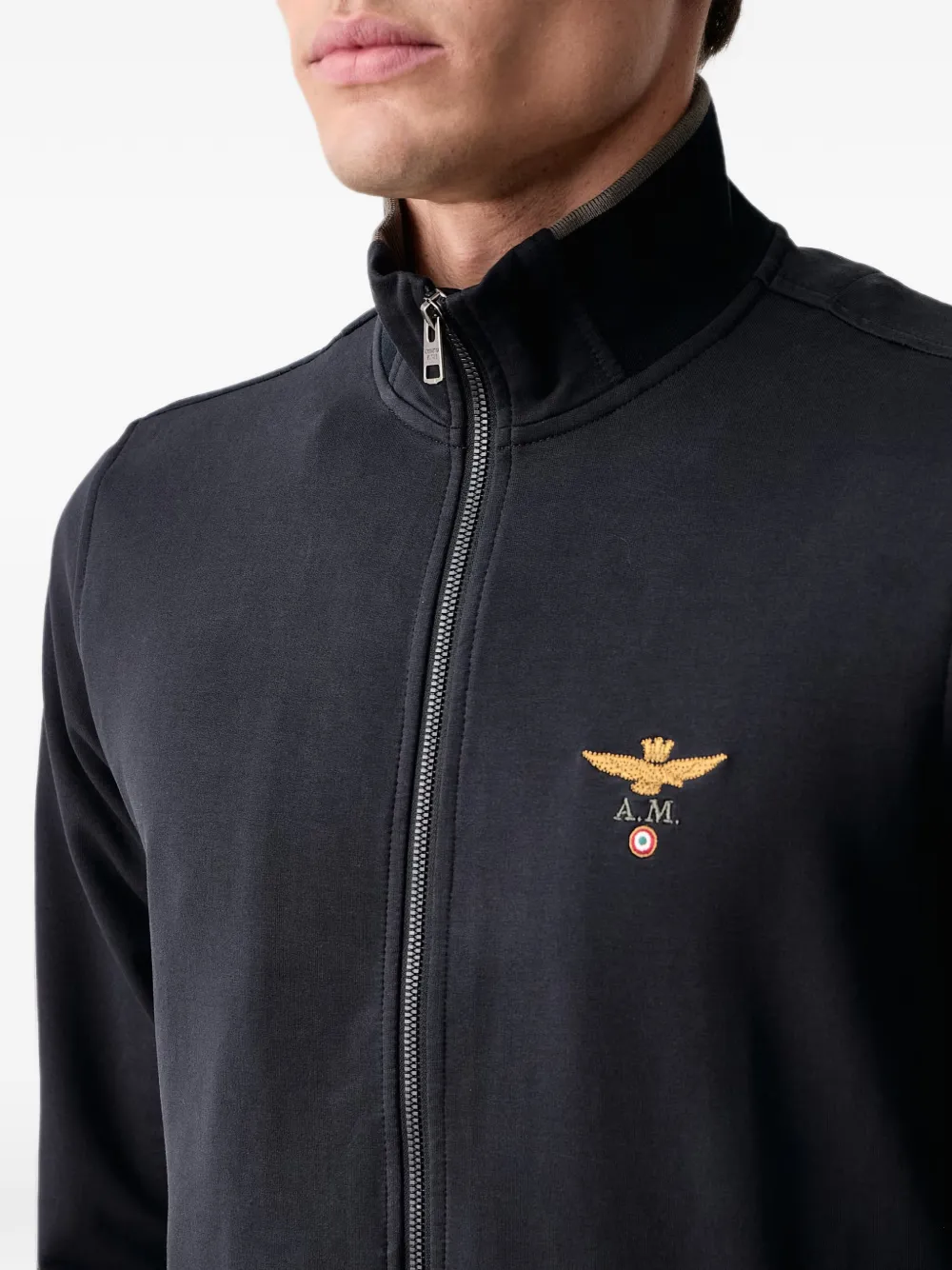 Aeronautica Militare logo-embroidered zip-up sweatshirt Zwart