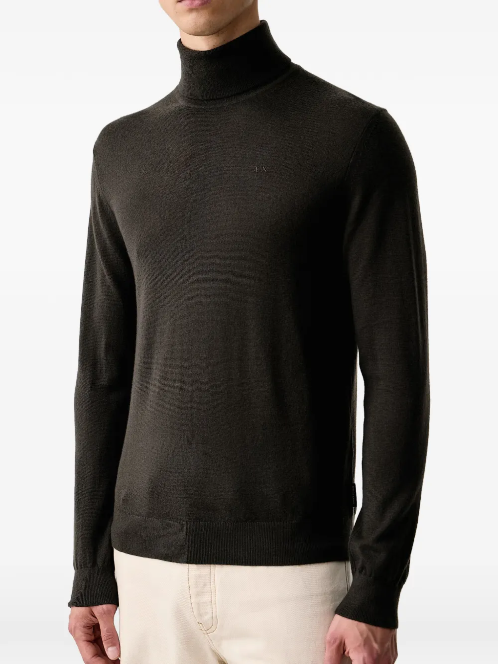 Armani Exchange roll-neck logo-embroidered sweater Grijs