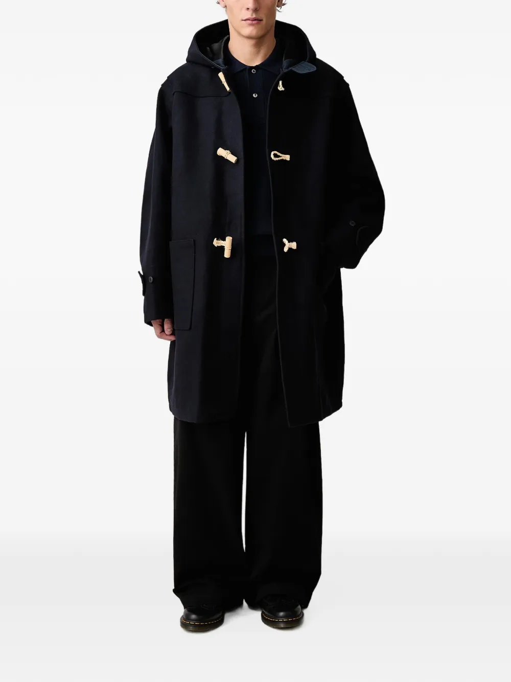 visvim hooded toggle-fastening coat Blauw