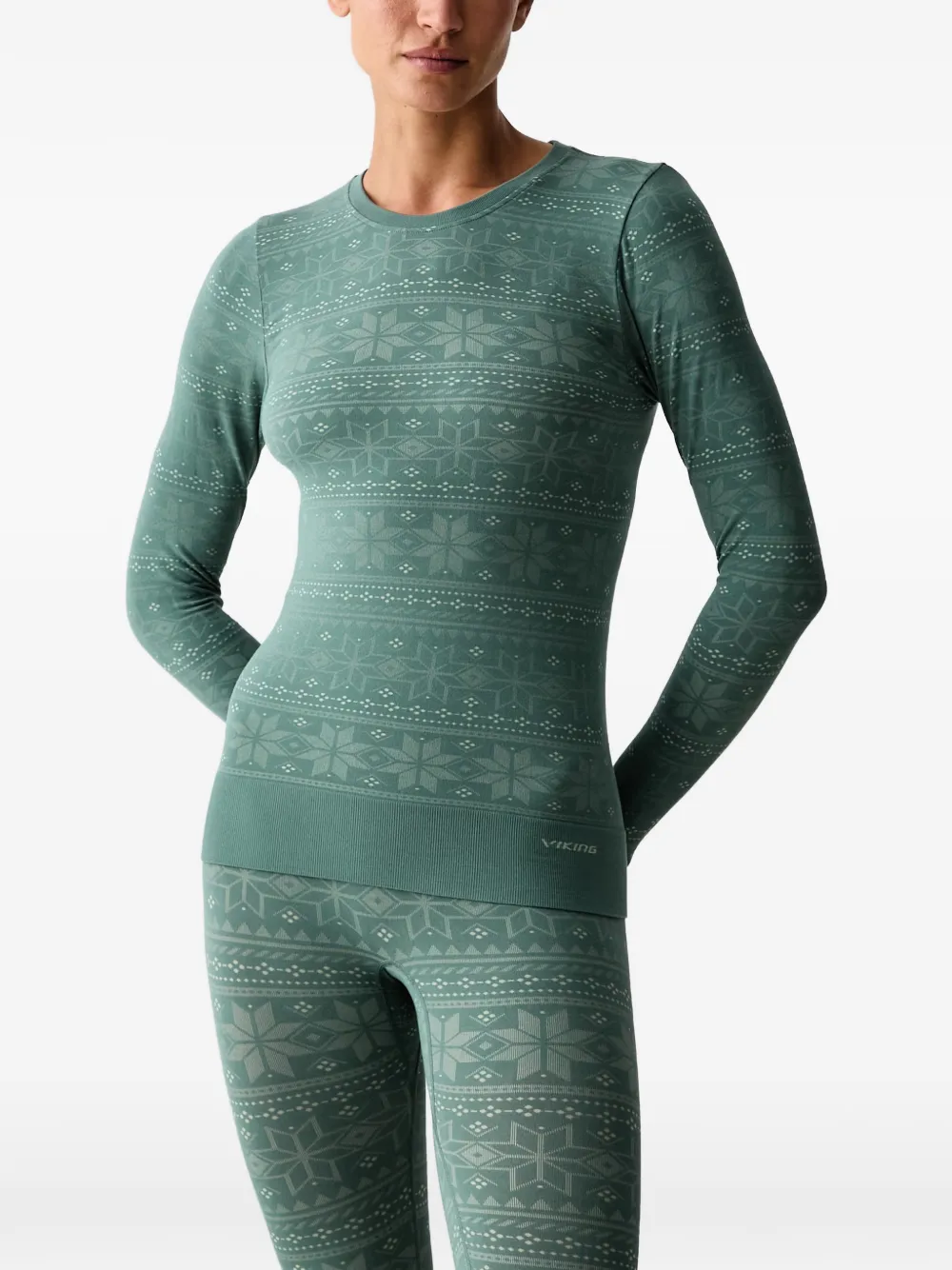 Viking fair-isle-pattern T-shirt and leggings set - Verde