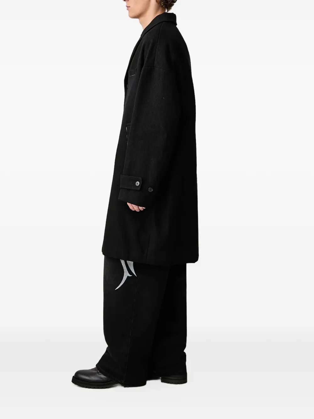 visvim twill-weave single-breasted coat Zwart