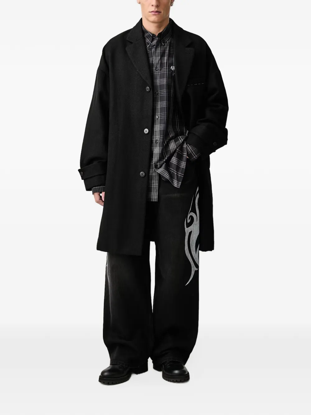 visvim twill-weave single-breasted coat Zwart