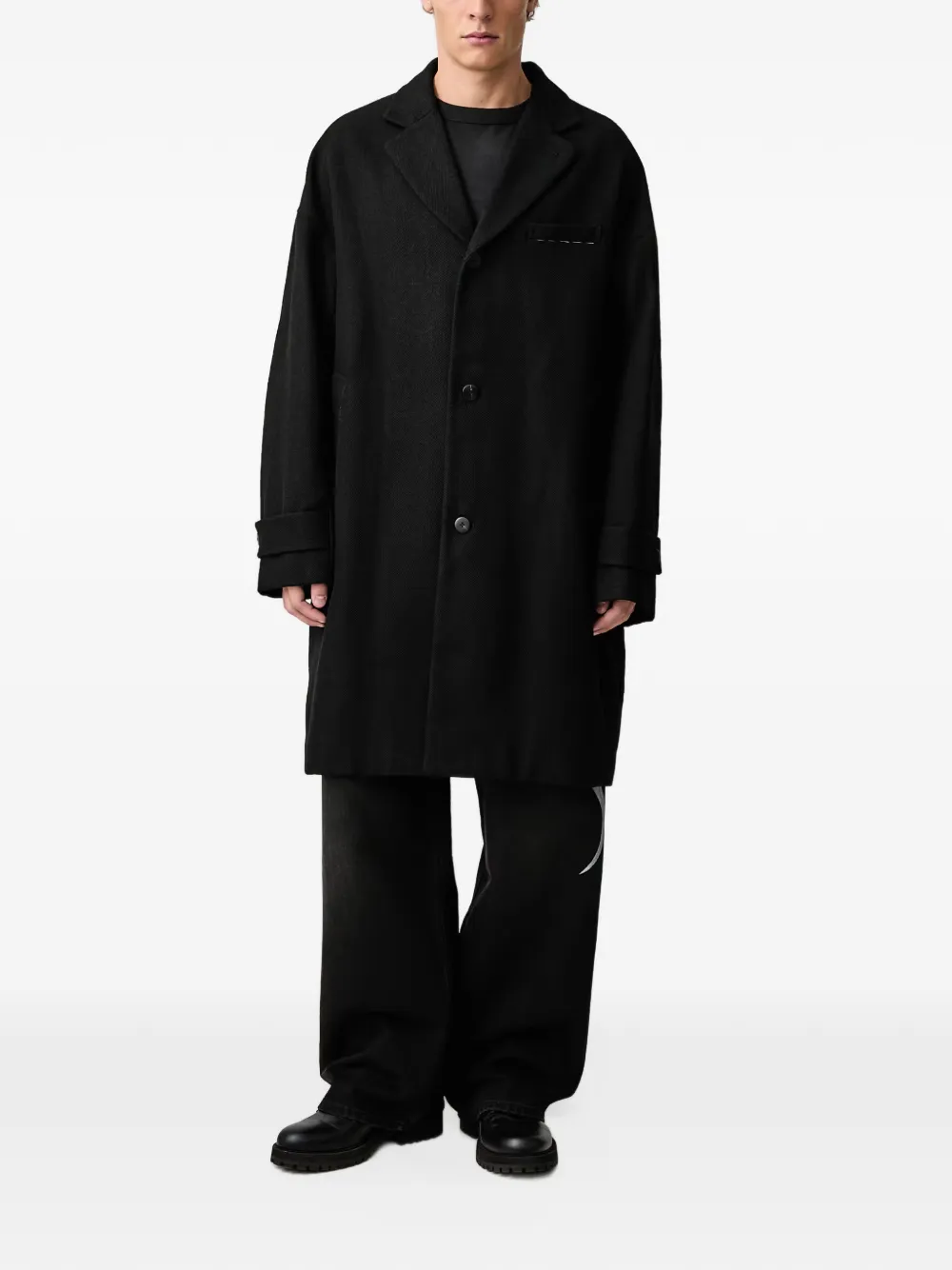 visvim twill-weave single-breasted coat Zwart