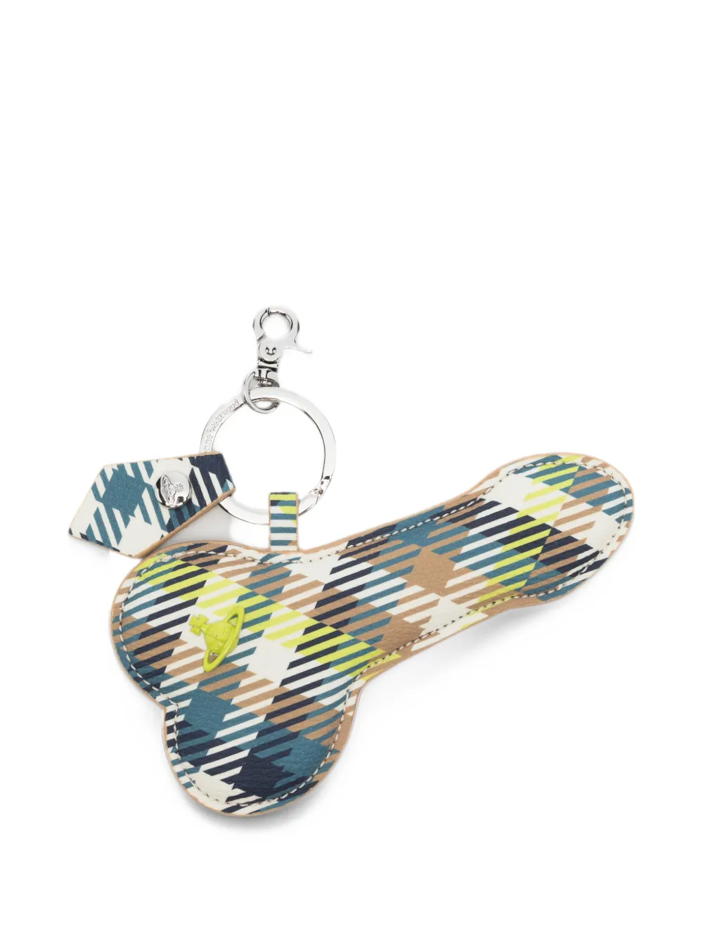 Vivienne Westwood tartan Orb-plaque keyring Beige