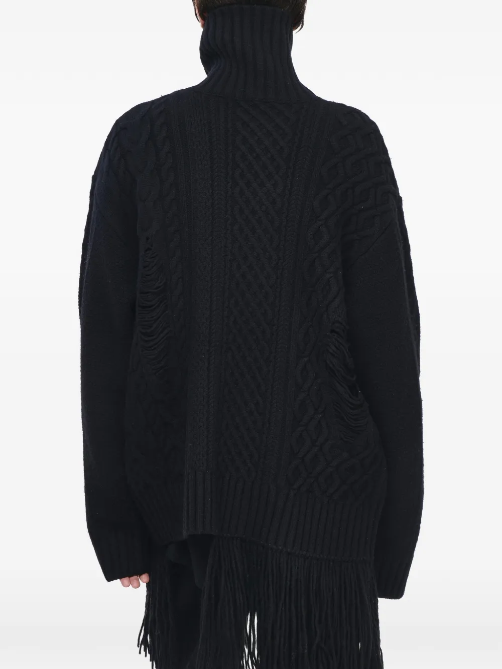 SONGZIO Plastron distressed cable-knit cardigan Zwart