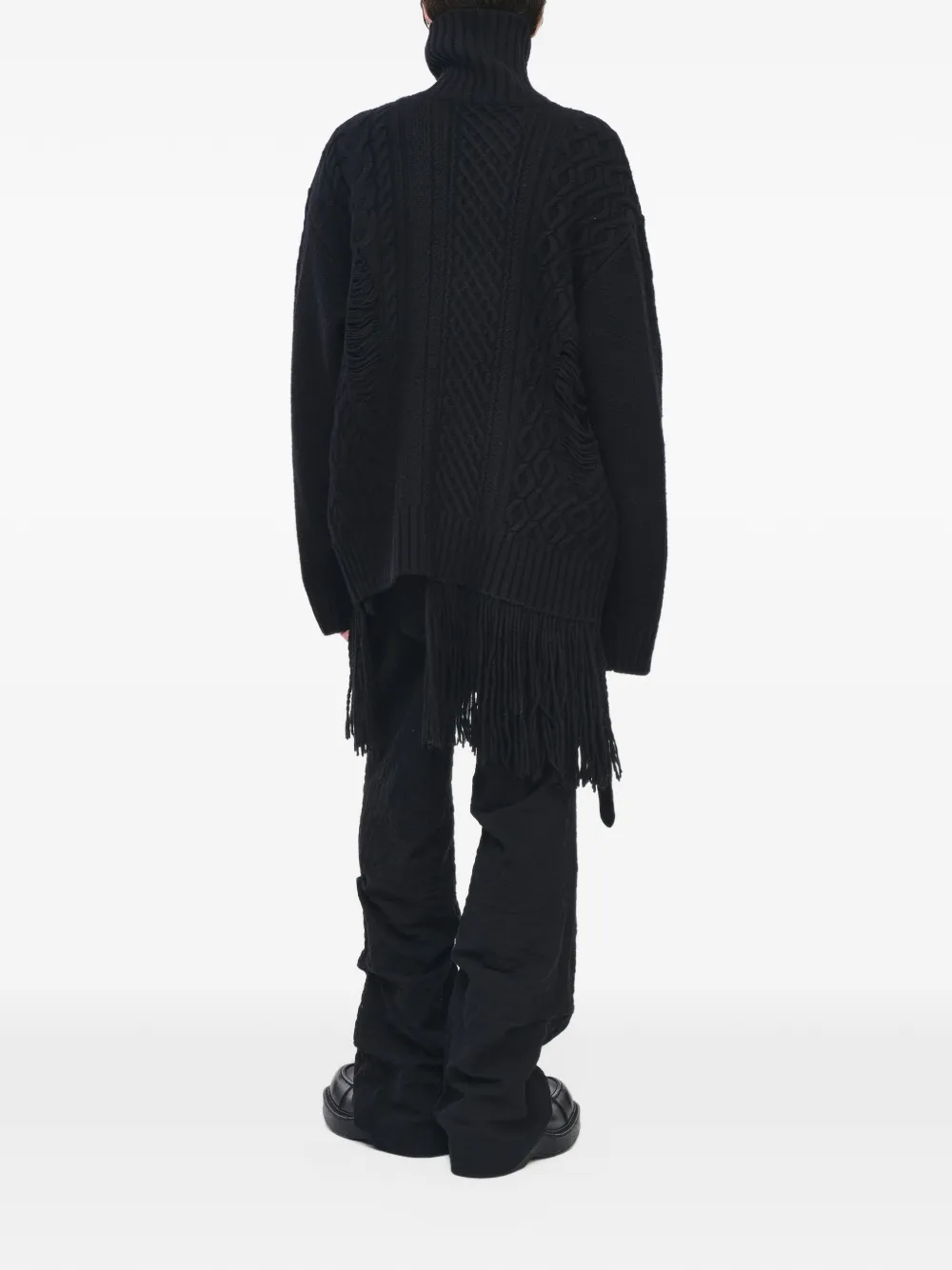 SONGZIO Plastron distressed cable-knit cardigan Zwart