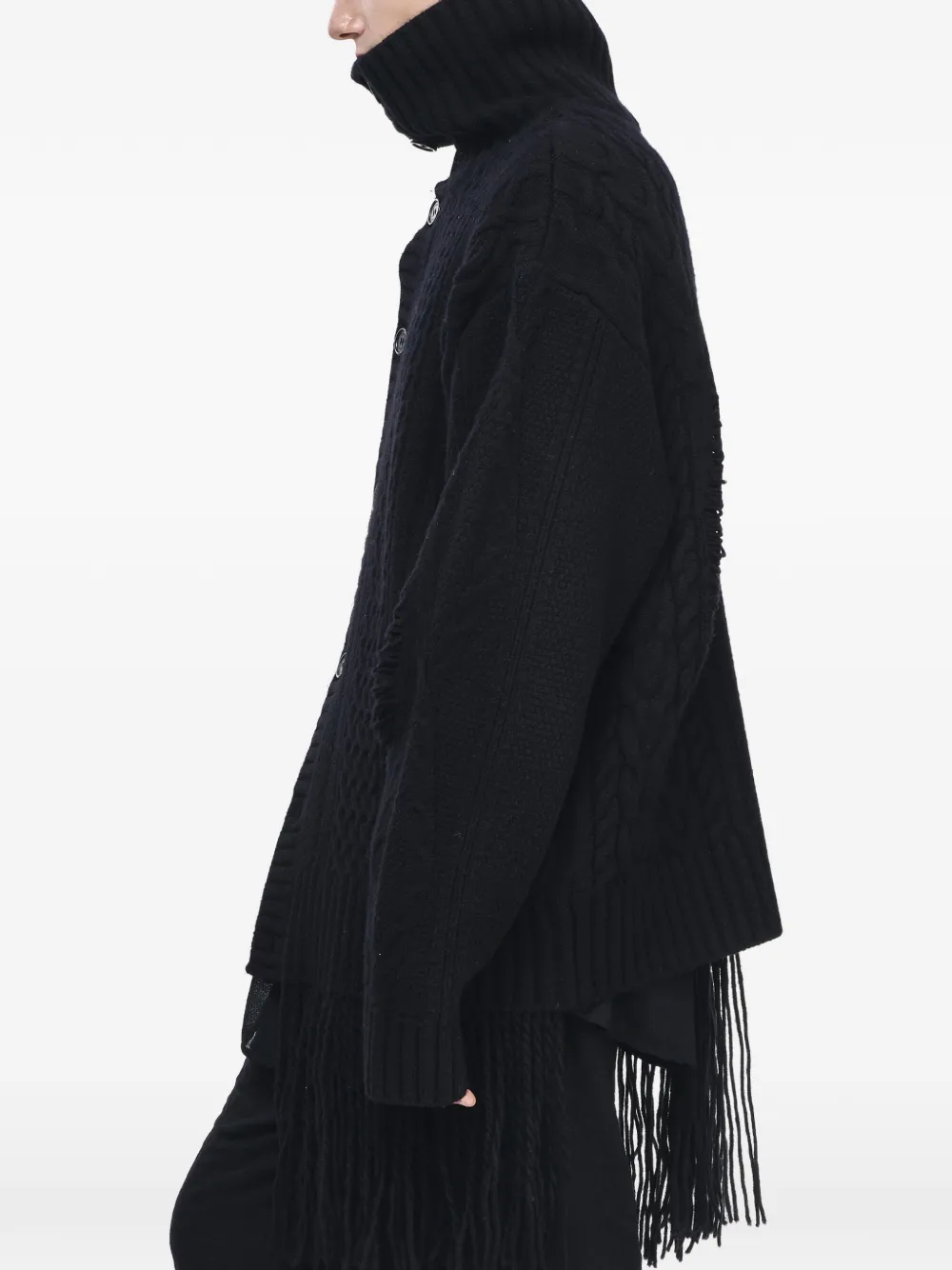 SONGZIO Plastron distressed cable-knit cardigan Zwart