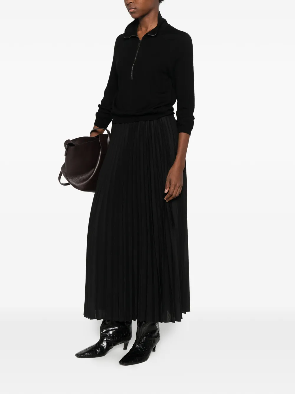 Lorena Antoniazzi pleated zip-fastening maxi dress Zwart