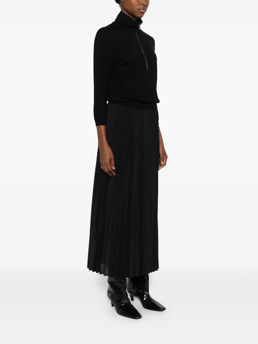 Lorena Antoniazzi pleated zip-fastening maxi dress Zwart