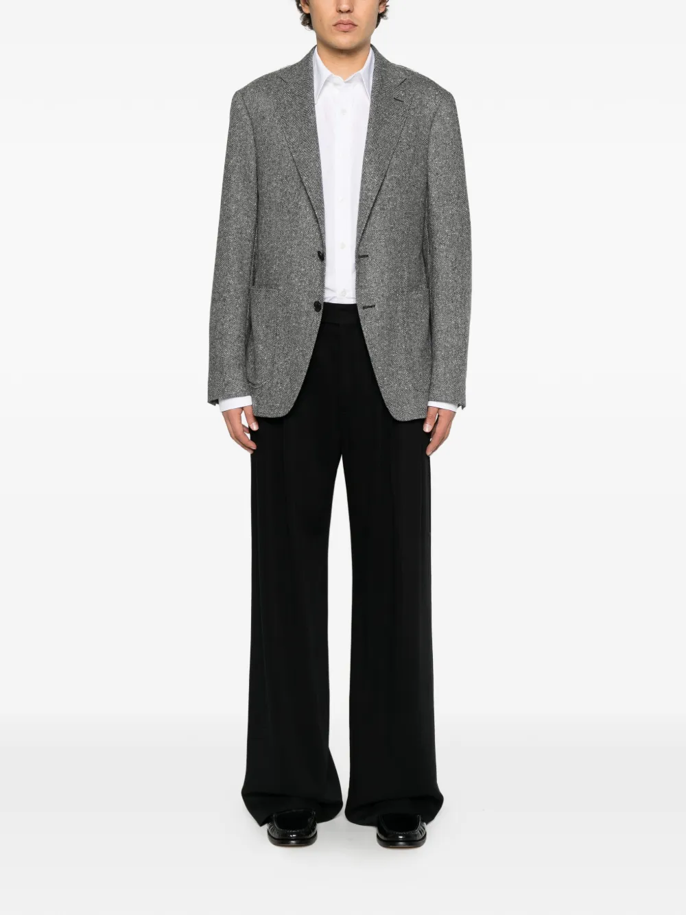 Canali herringbone-pattern single-breasted jacket Zwart