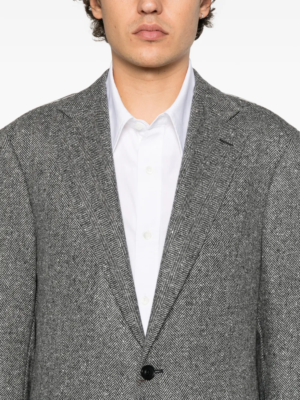 Canali herringbone-pattern single-breasted jacket Zwart