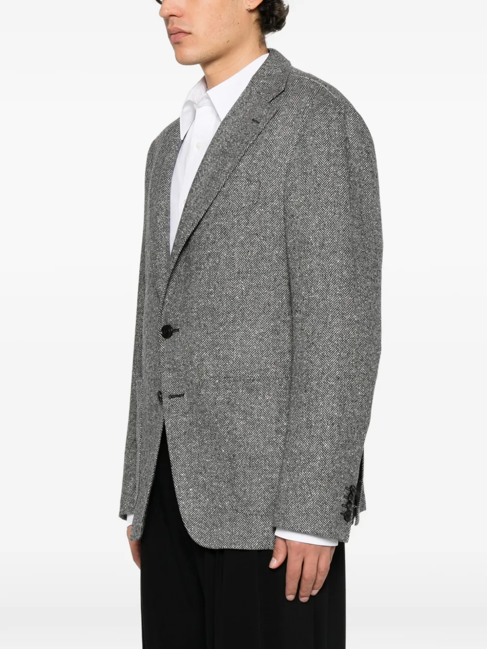 Canali herringbone-pattern single-breasted jacket Zwart