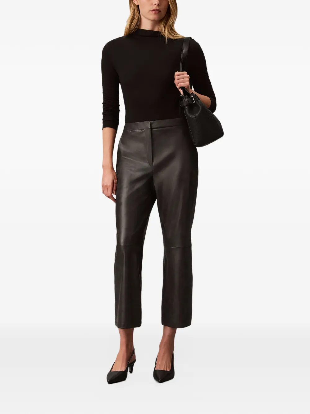Calvin Klein faux-leather cropped trousers Zwart