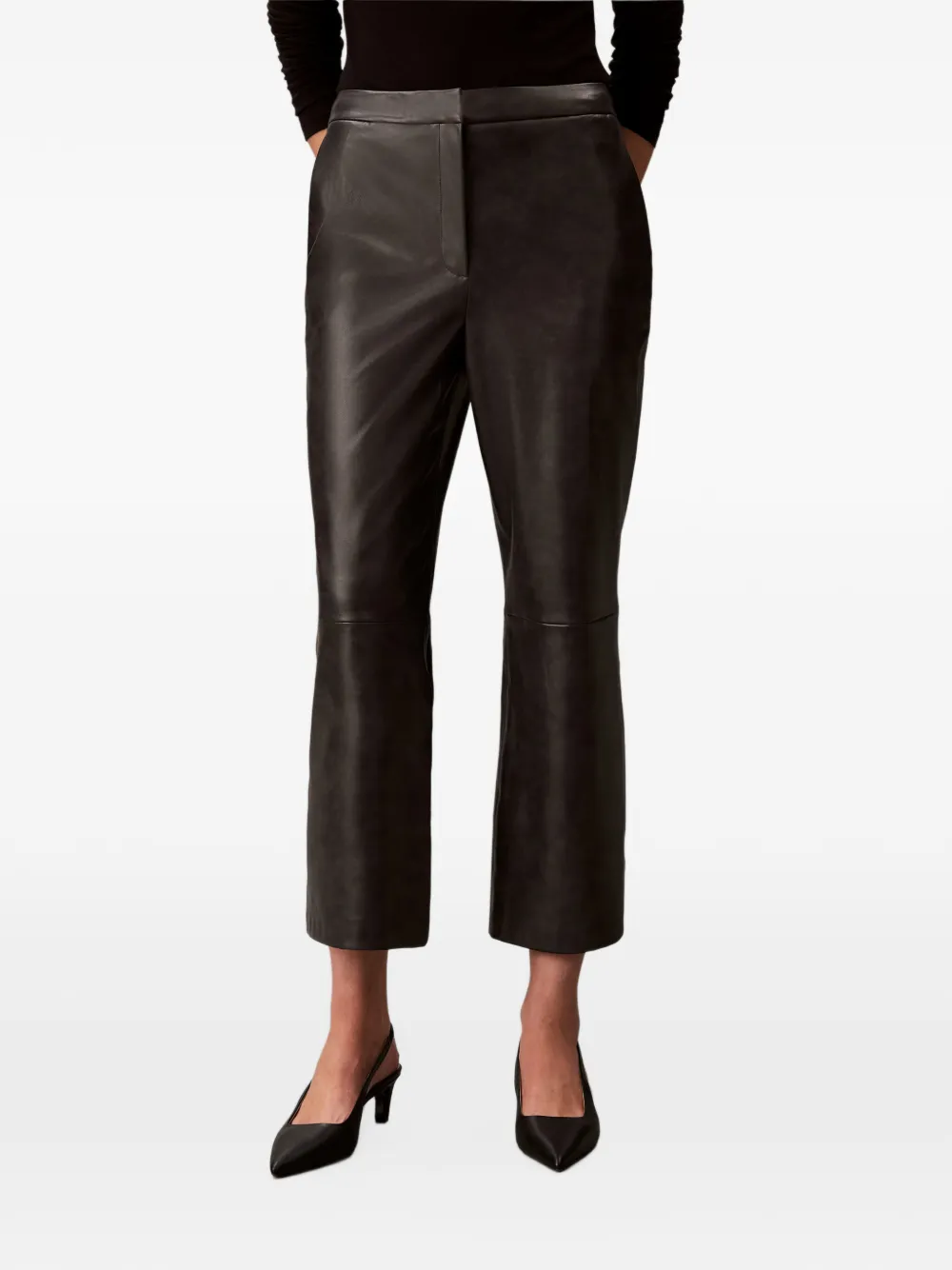 Calvin Klein faux-leather cropped trousers Zwart