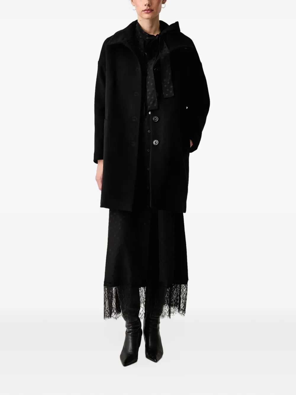 Sessùn Paradise high-neck button-up coat - Black