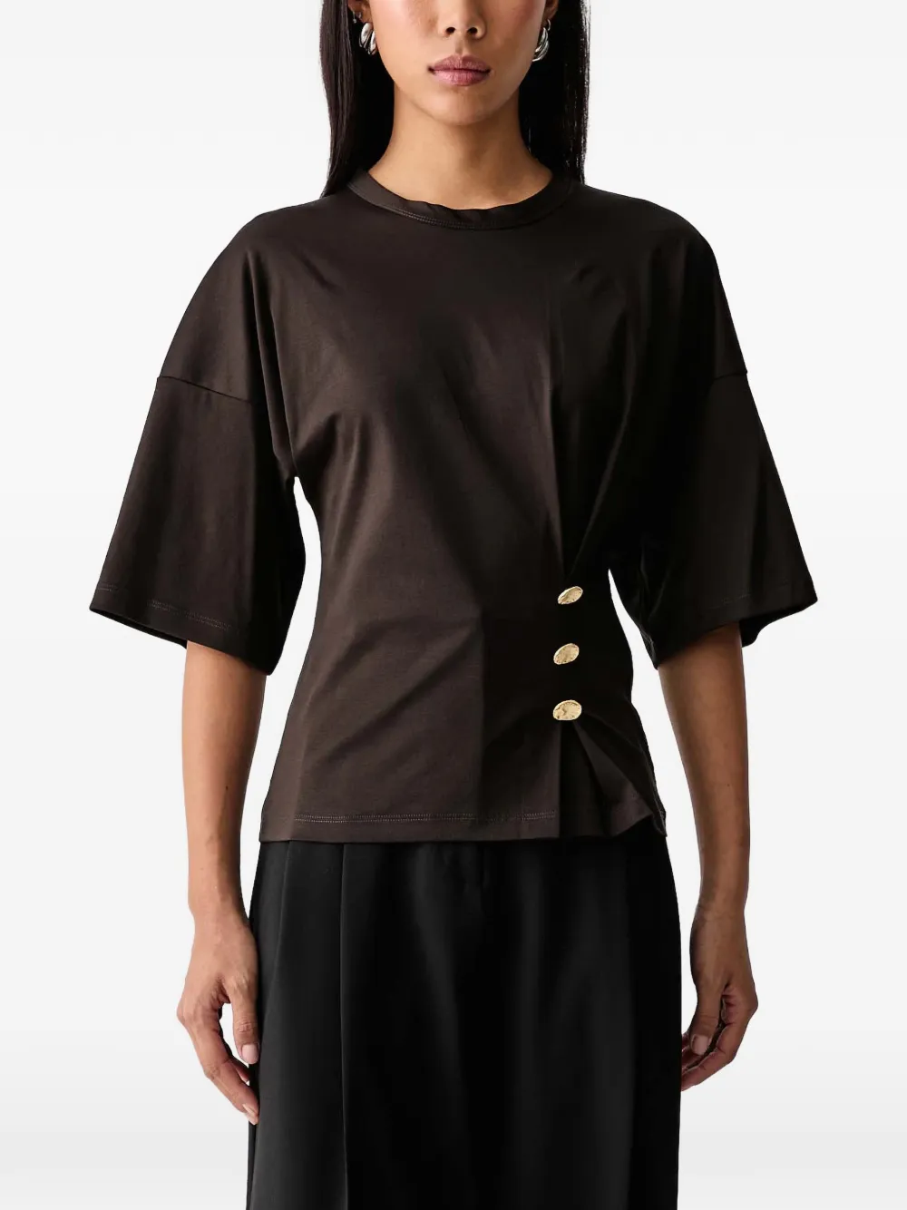 Sessùn Naktis button-embellished pleated top Bruin