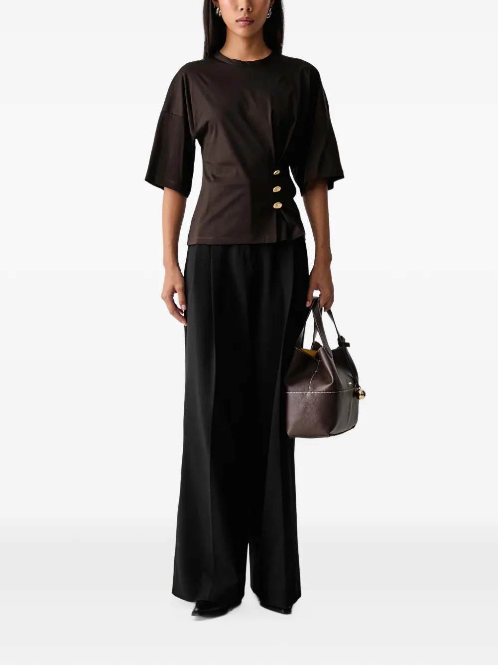 Sessùn Naktis button-embellished pleated top Bruin