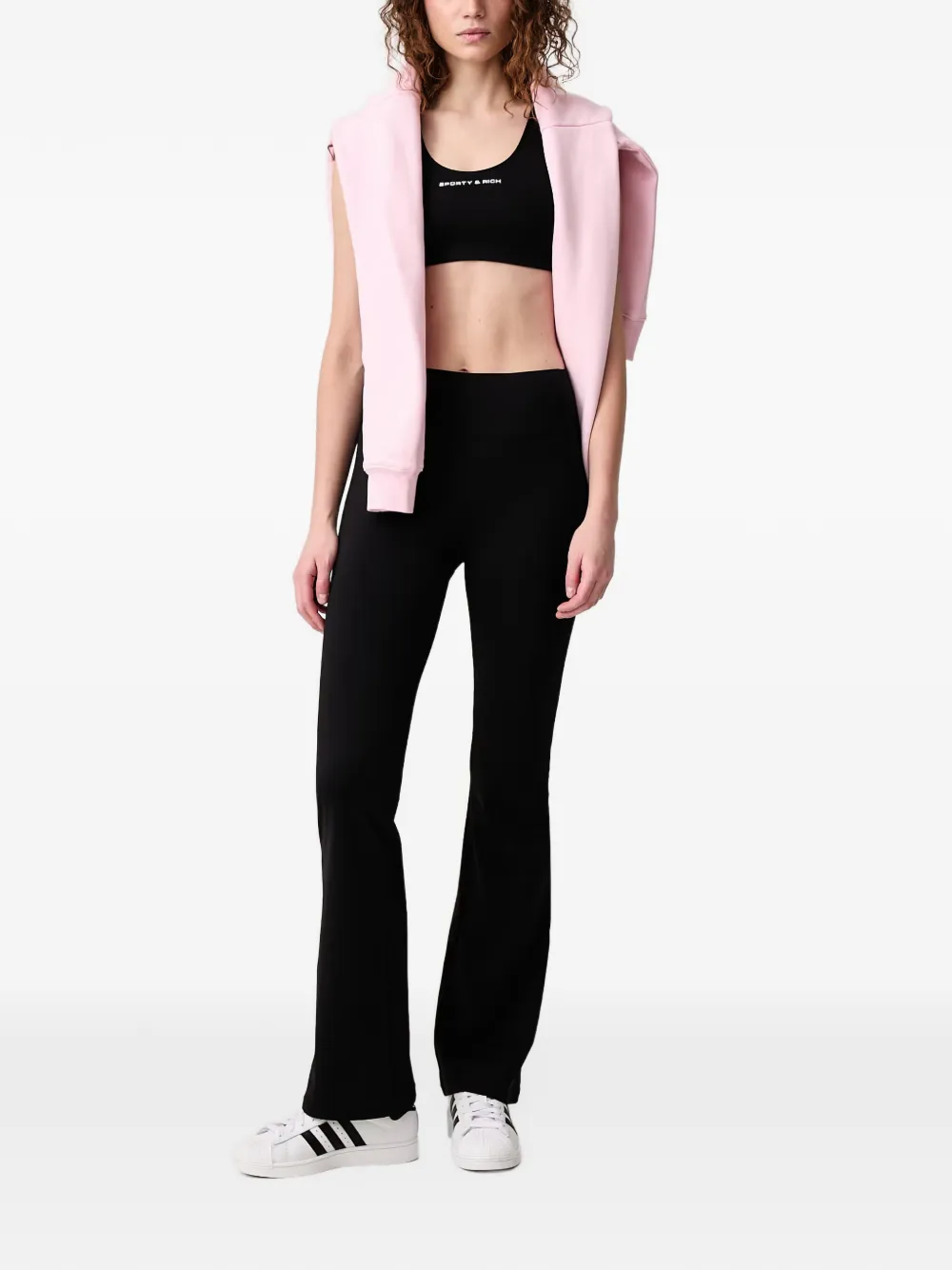 Sporty & Rich Beck Bold logo-print flared leggings Zwart