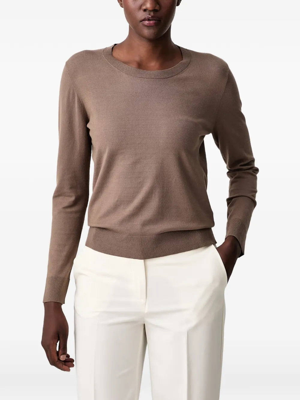 Sisley ribbed-trim sweater - Marrone