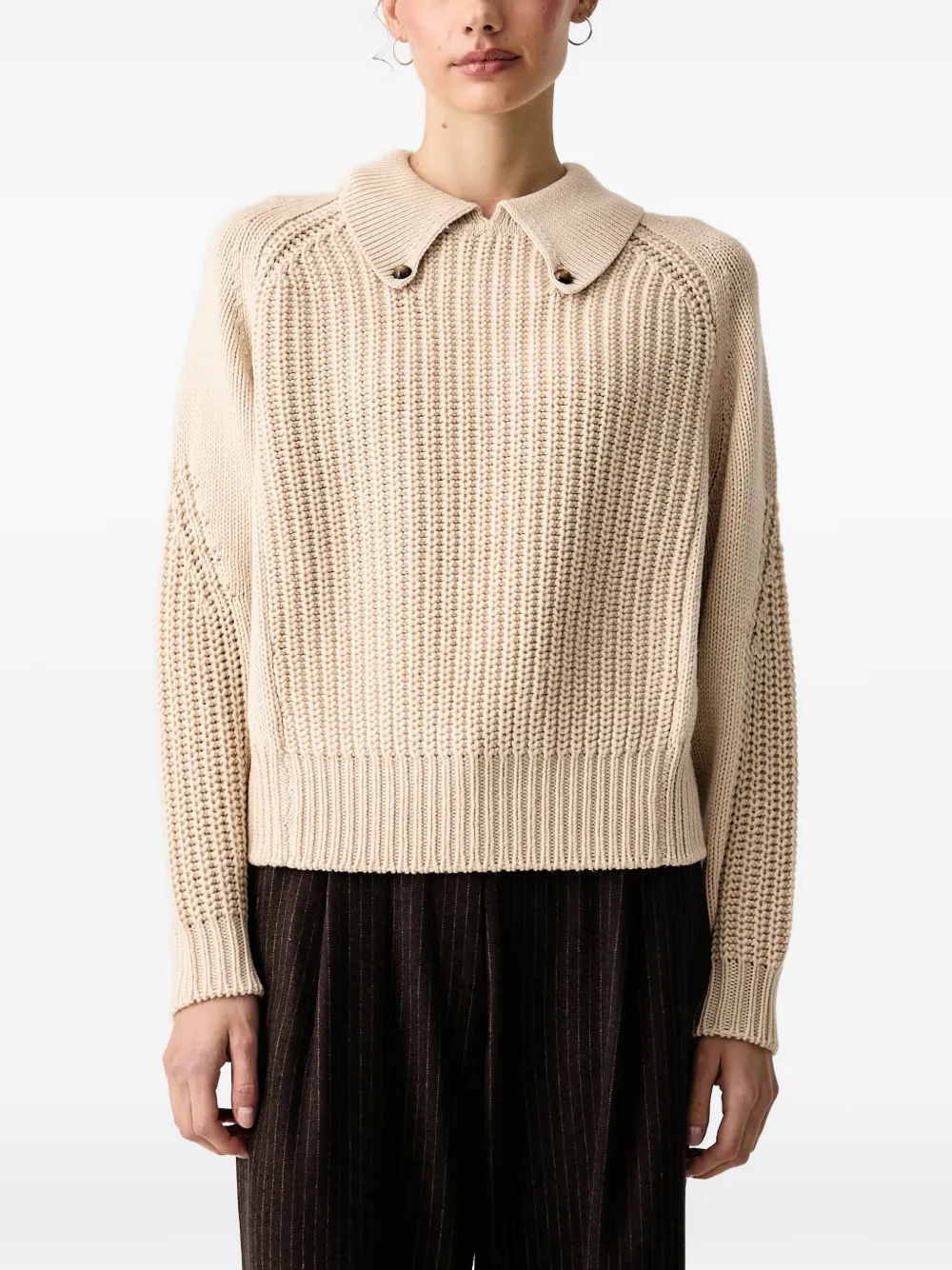Sessùn Afang button-detail ribbed sweater Beige