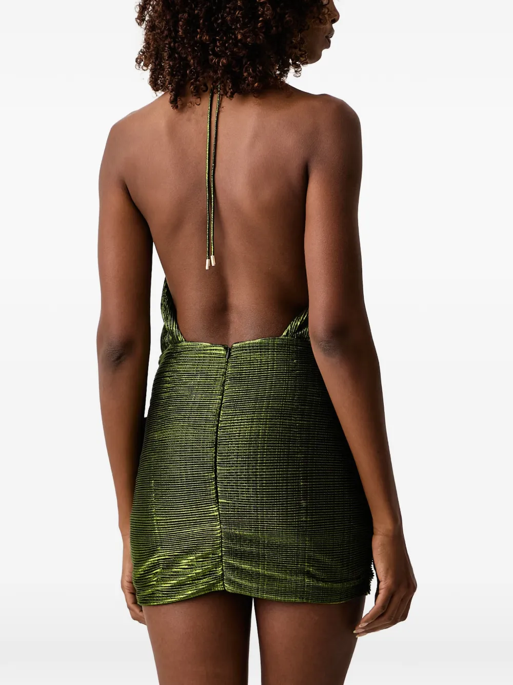 Retrofete Lavinia pleated metallic-effect mini dress Groen