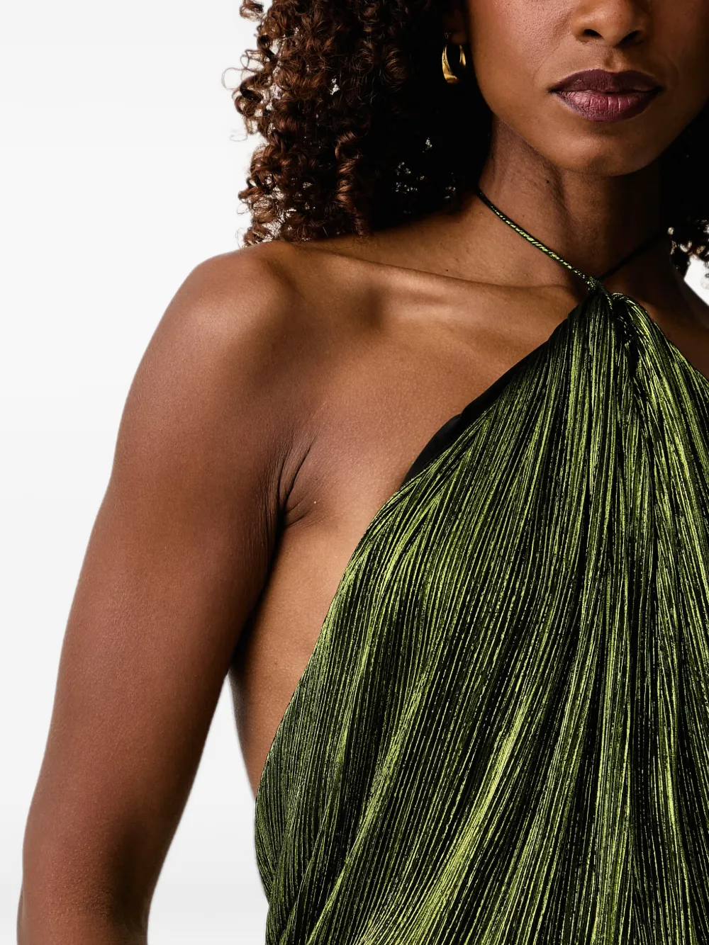 Retrofete Lavinia pleated metallic-effect mini dress Groen