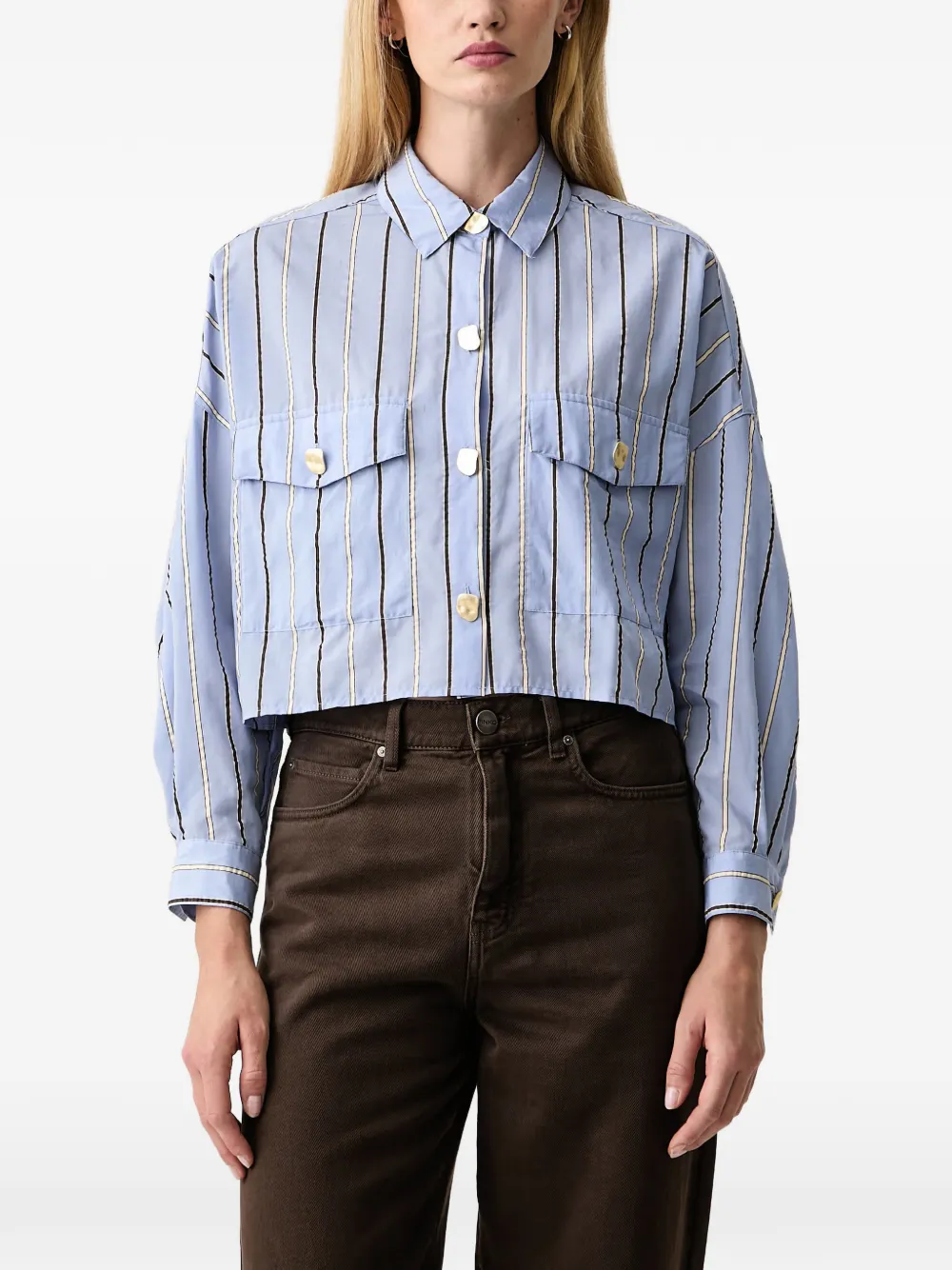 Sessùn Balanca vertical-stripe cropped shirt Blauw