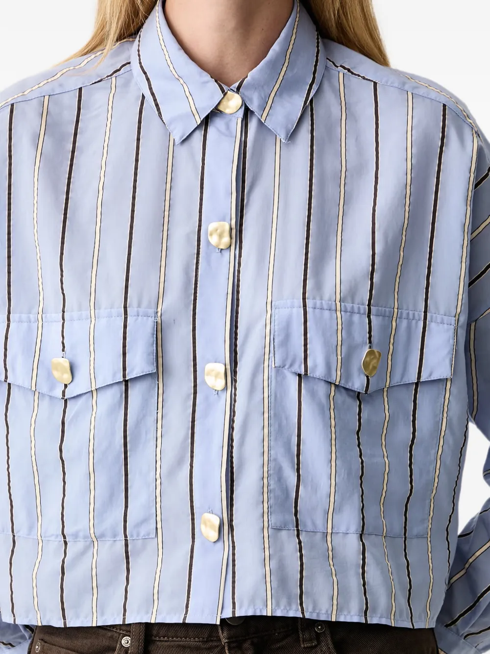 Sessùn Balanca vertical-stripe cropped shirt Blauw