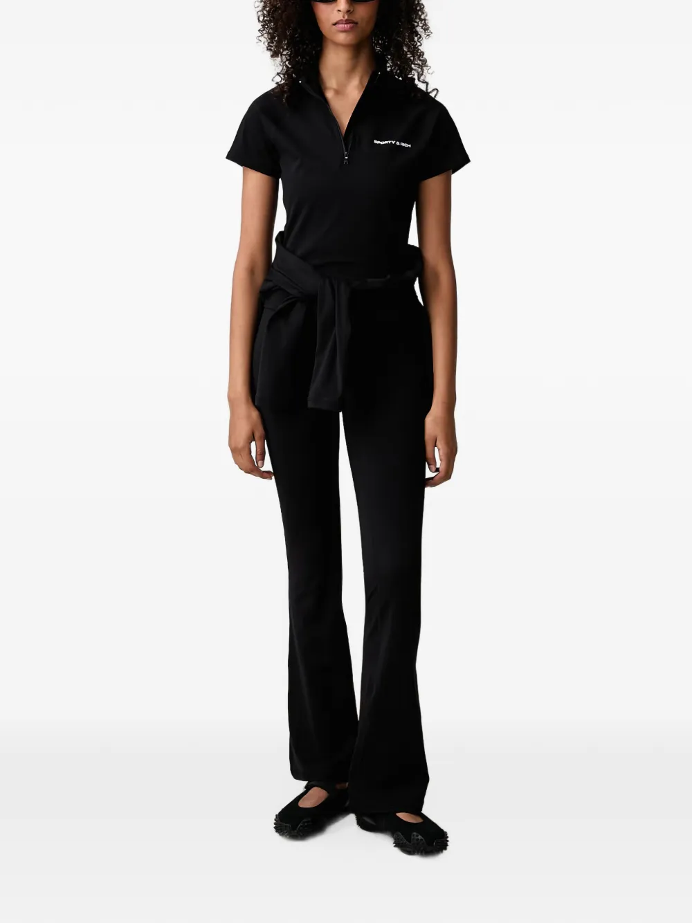 Sporty & Rich Fifi Bold zip-up T-shirt Zwart