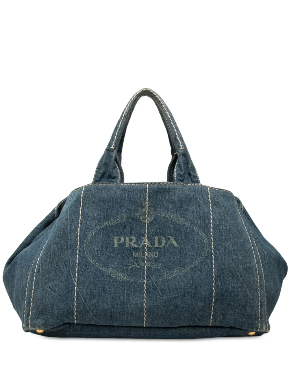 Prada Pre-Owned 2013-2026 Large Denim Canapa Logo Tote satchel - Blu