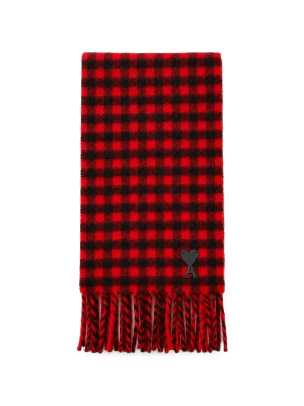 AMI Paris red checkered wool scarf with Ami de Coeur Rood