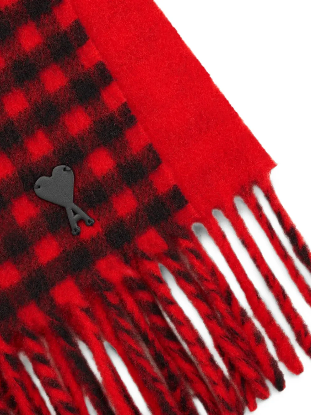 AMI Paris red checkered wool scarf with Ami de Coeur Rood