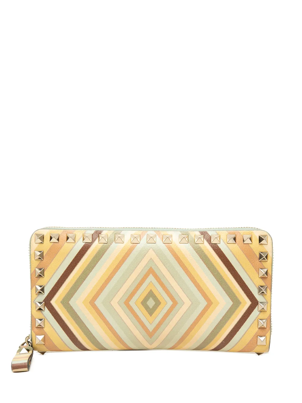 Valentino Garavani Pre-Owned 2000-2026 Leather Native Couture 1975 Print Rockstud Zip Around Wallet long wallets - Giallo