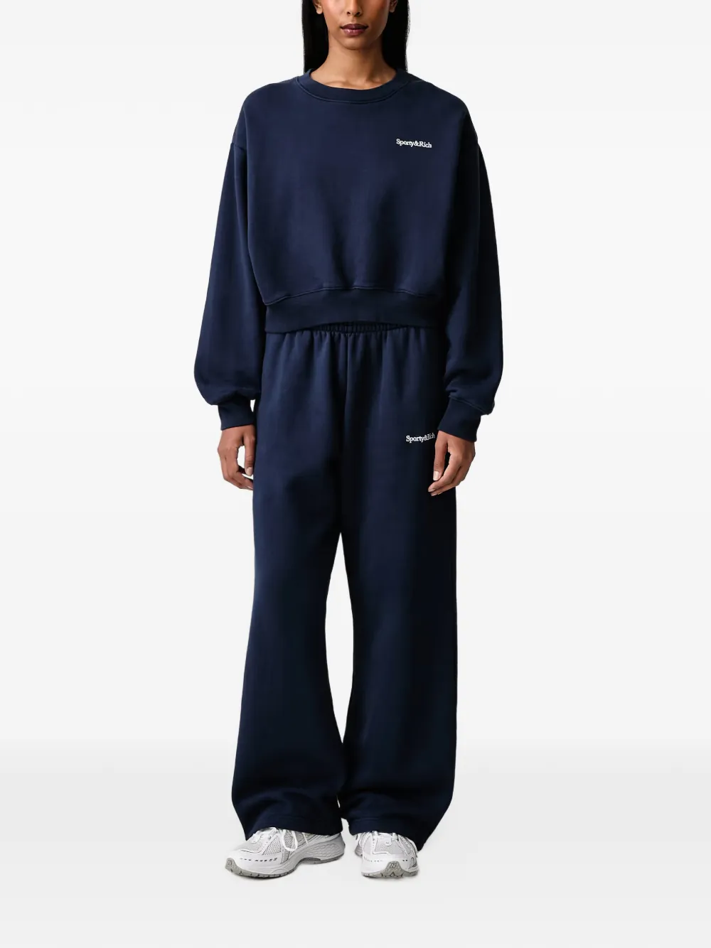 Sporty & Rich logo-print cropped sweatshirt Blauw