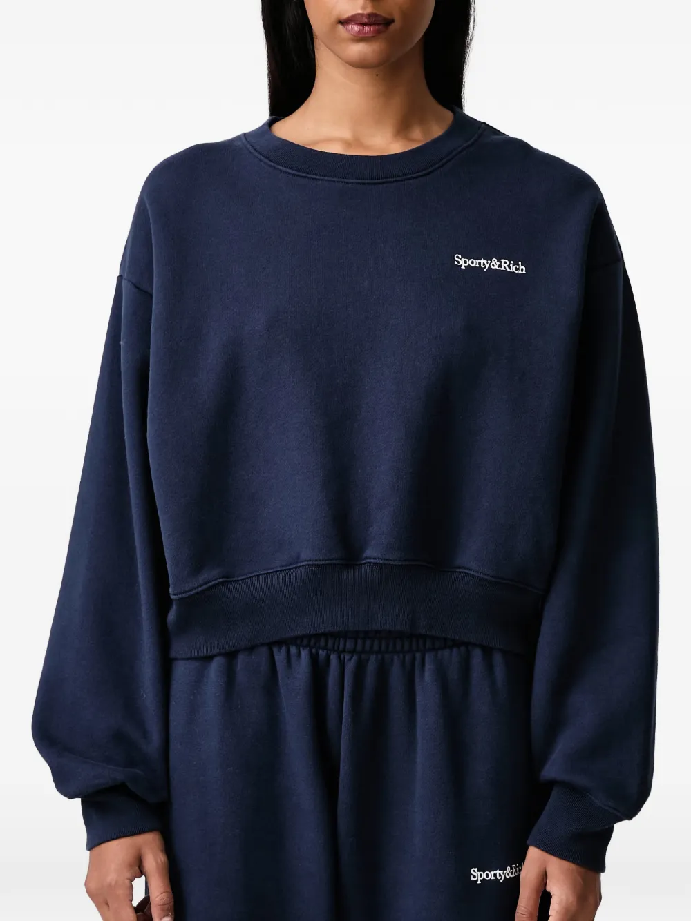Sporty & Rich logo-print cropped sweatshirt Blauw