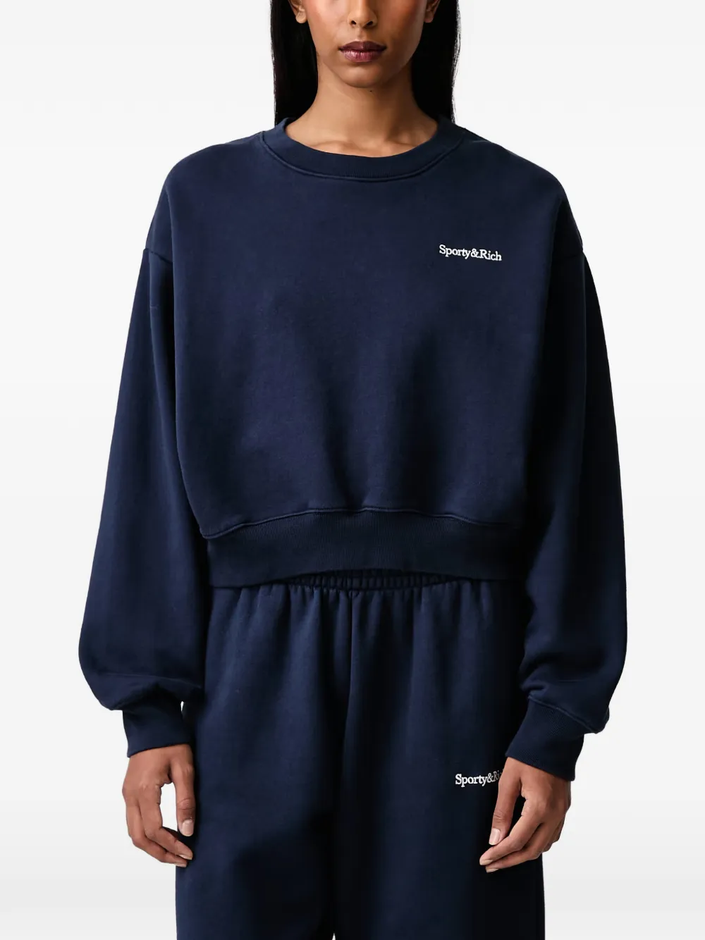 Sporty & Rich logo-print cropped sweatshirt - Blu