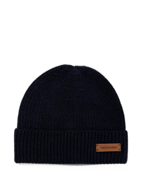 Trussardi logo-patch ribbed-knit beanie hat