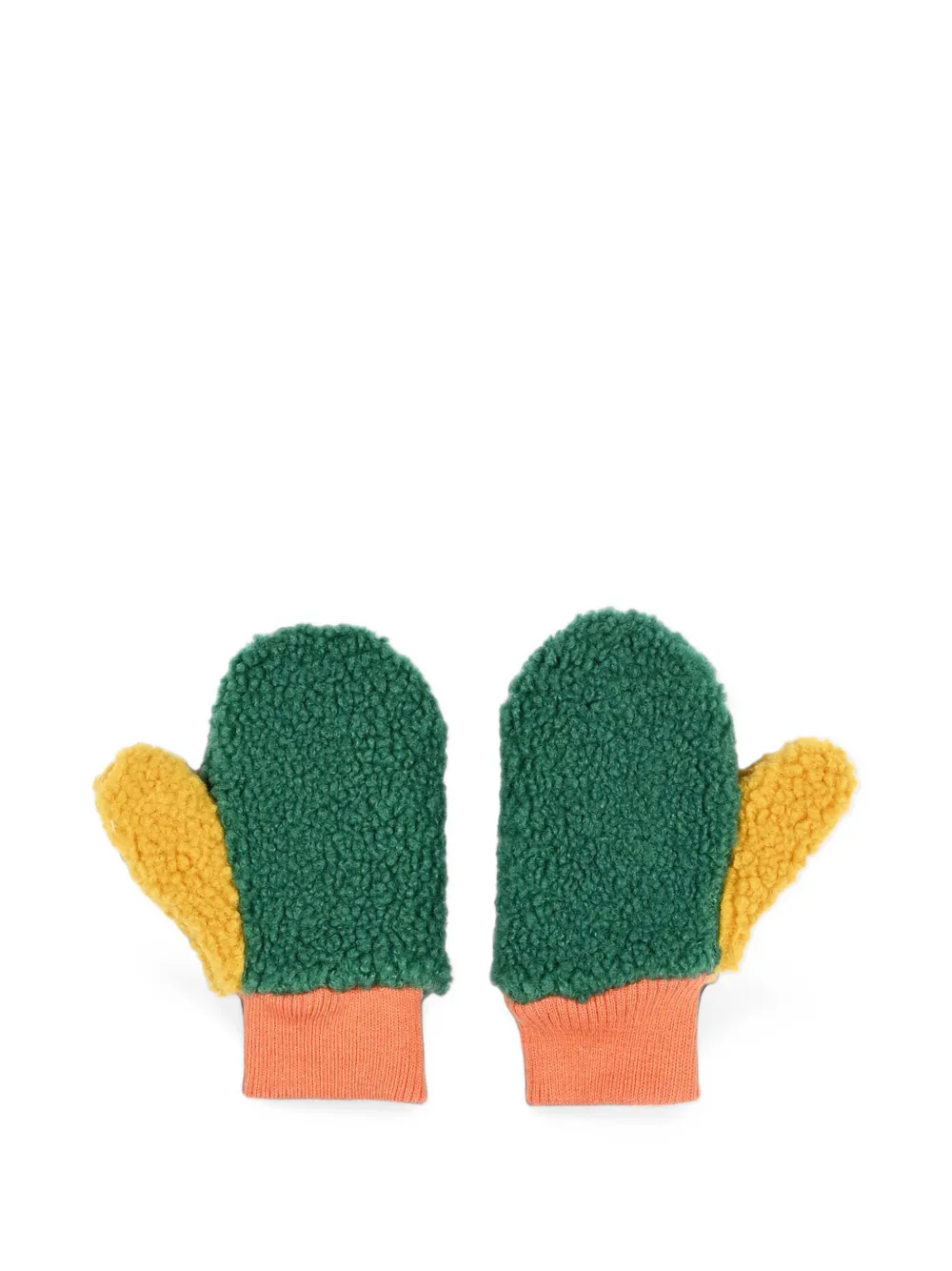 Roarsome fleece-texture colour-block mittens Groen