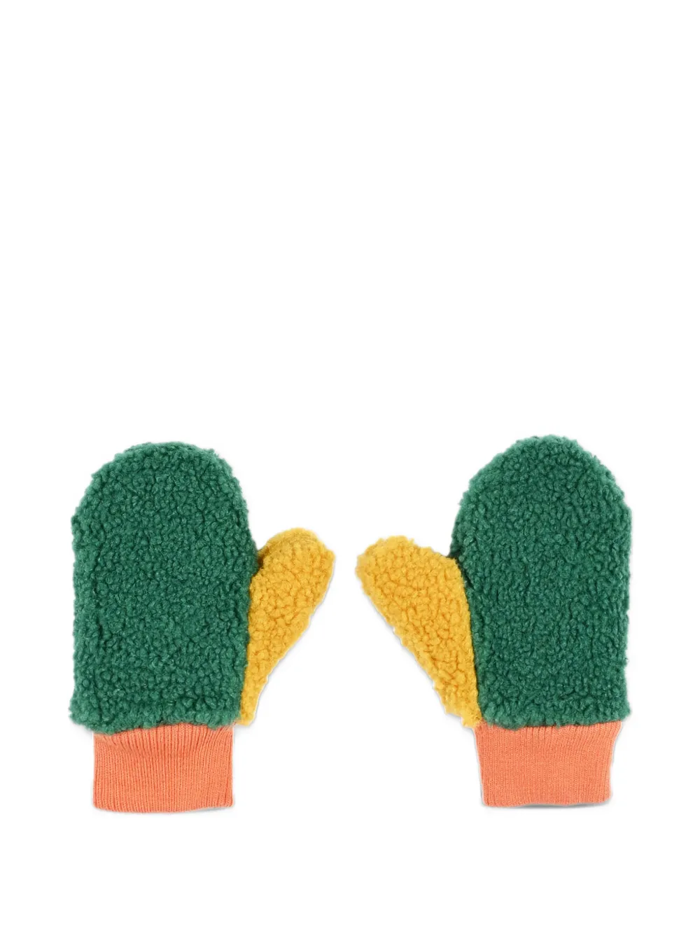 Roarsome fleece-texture colour-block mittens Groen