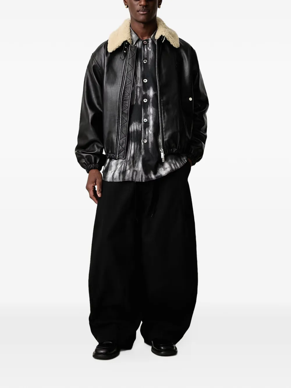Filling Pieces shearling-collar zip-up jacket Zwart
