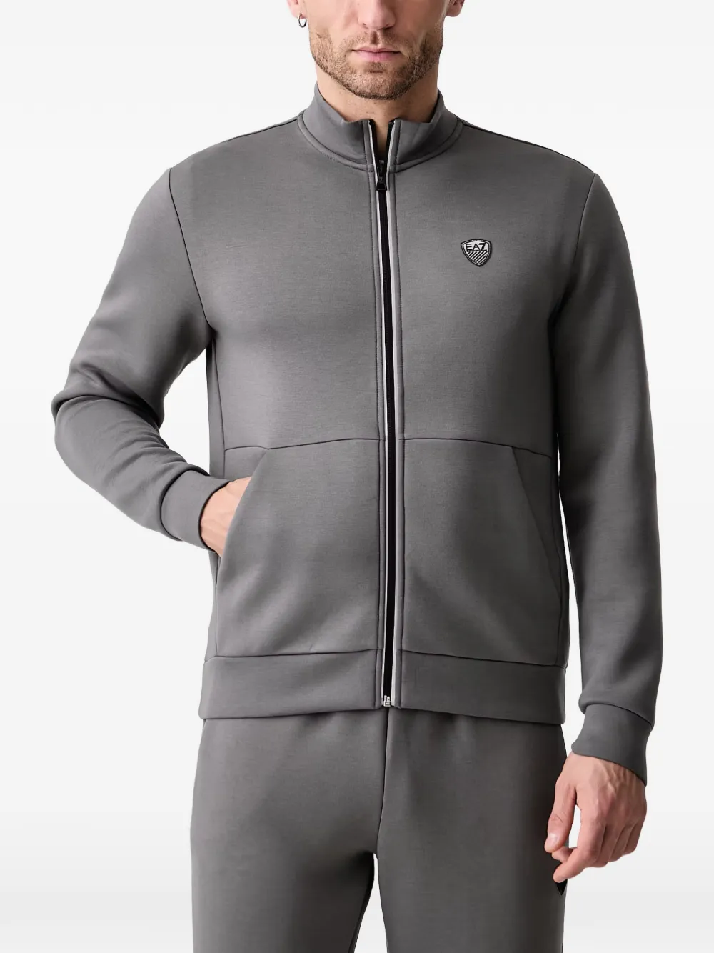 Ea7 Emporio Armani logo-patch zip-up jersey tracksuit - Grigio
