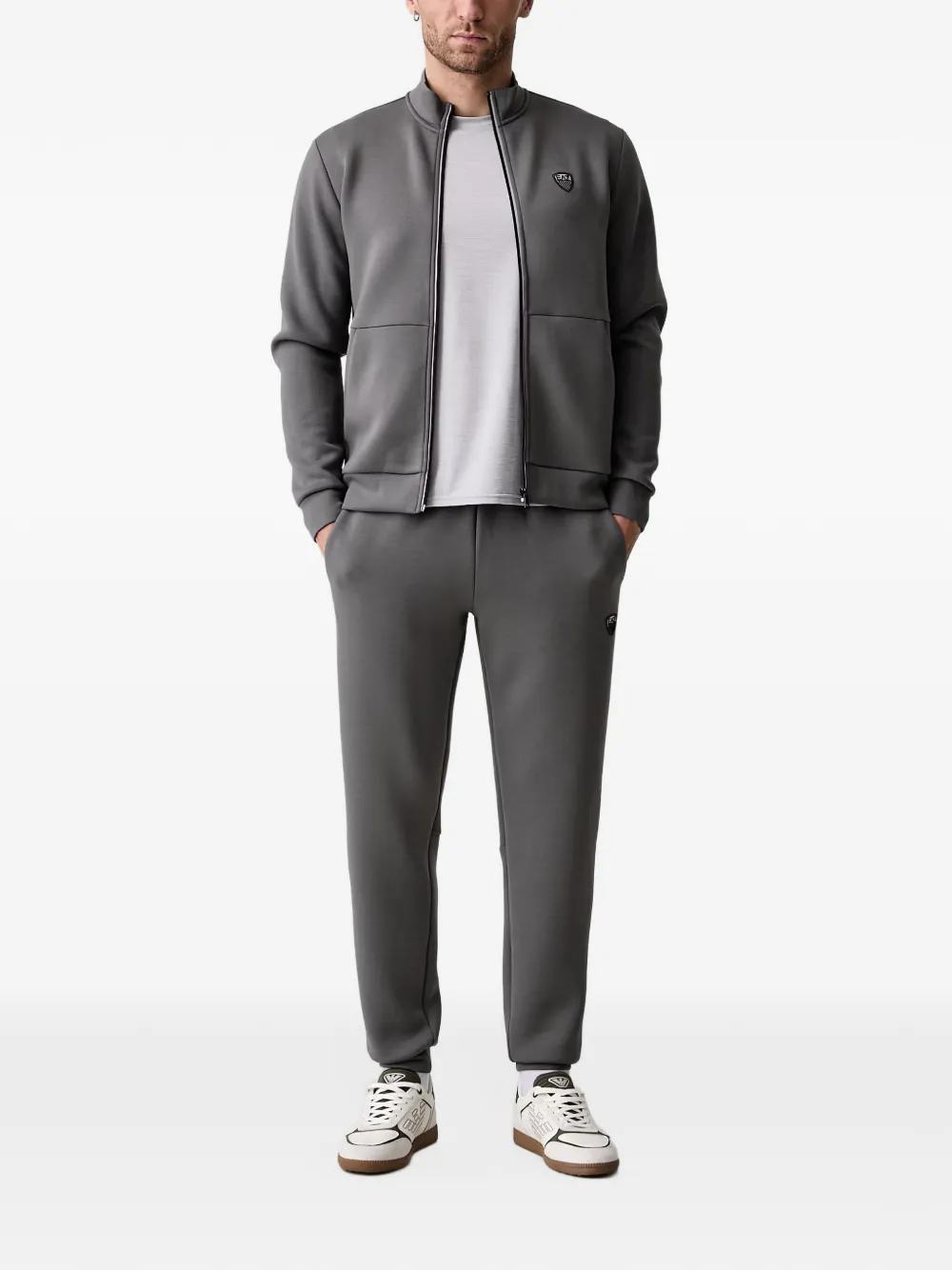Ea7 Emporio Armani logo-patch zip-up jersey tracksuit - Grigio