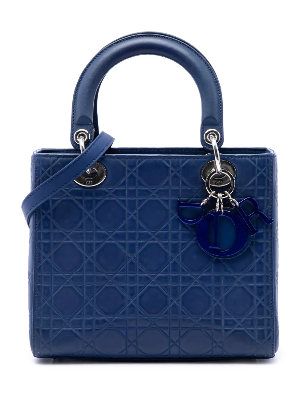 Christian Dior Pre-Owned 2013 Medium Ultra Matte Calfskin Embossed Cannage Lady Dior satchel - Blue