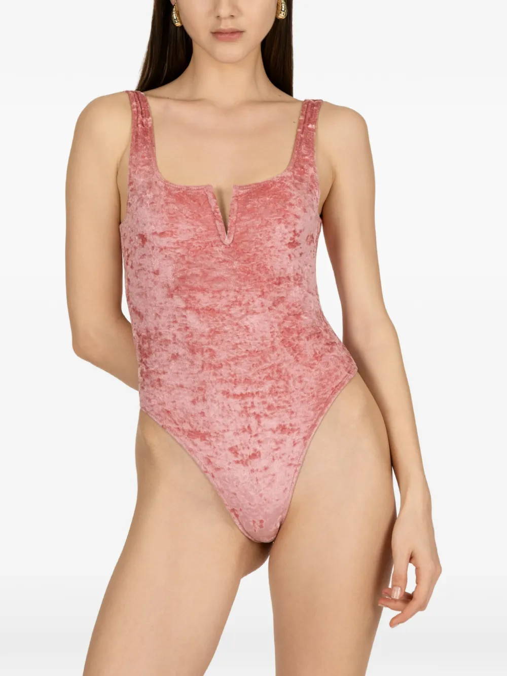 PARAMIDONNA Elle velvet-effect swimsuit Roze