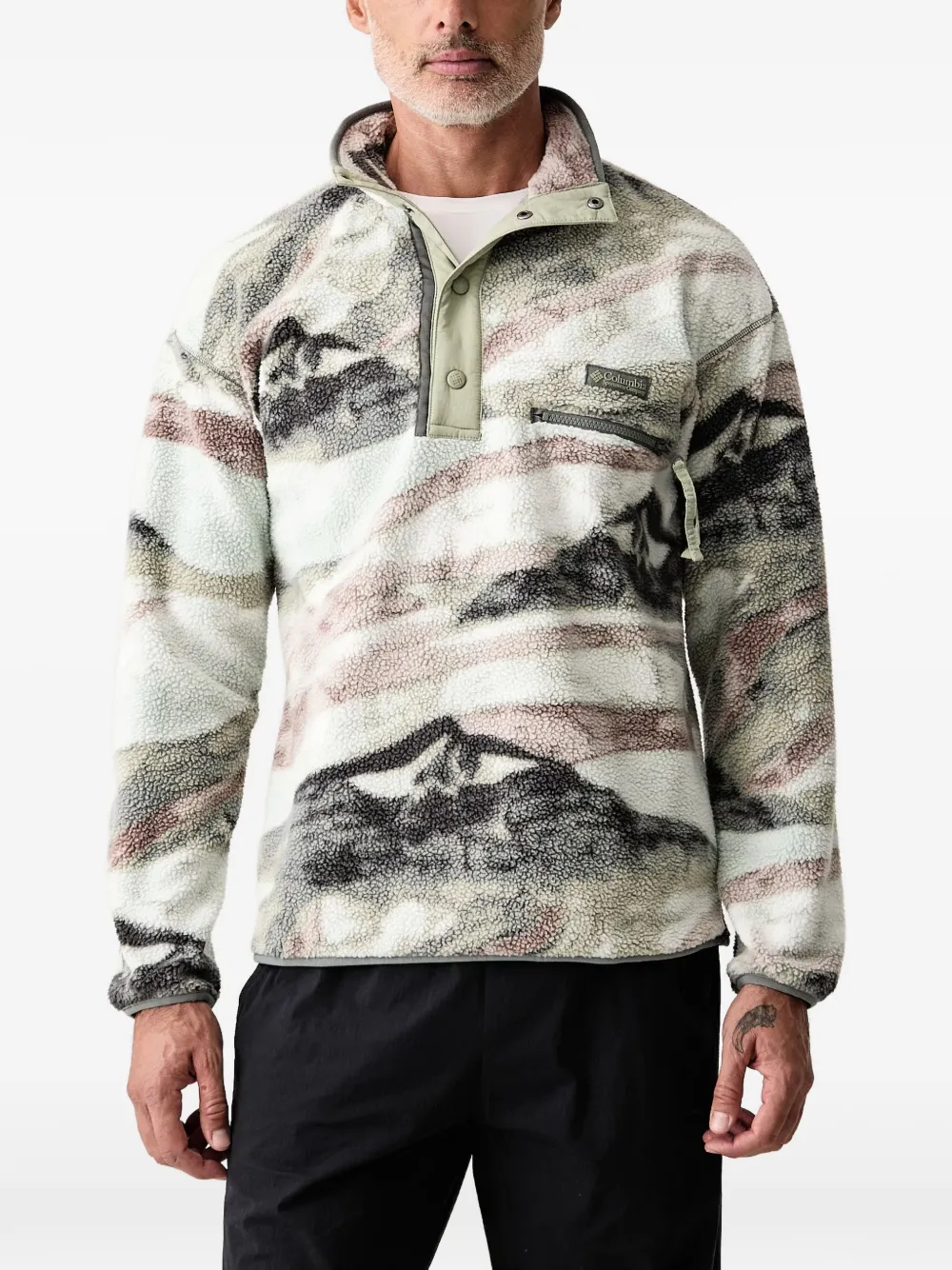 Columbia landscape-print fleece sweater - Bianco